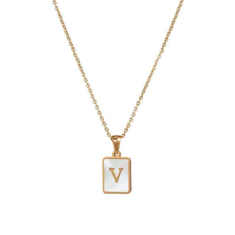 Square Initial 18K Gold-plated Shell Necklace