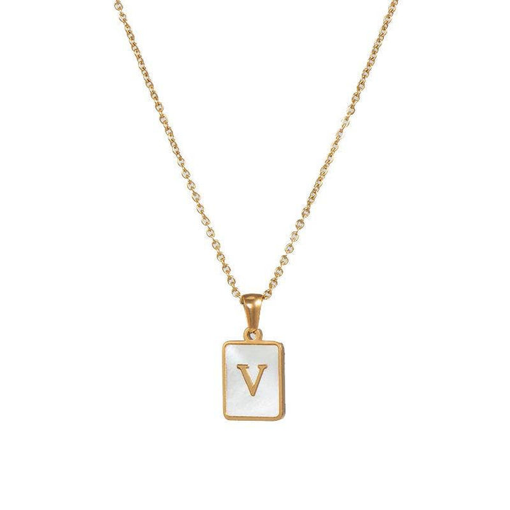 Square Initial 18K Gold-plated Shell Necklace