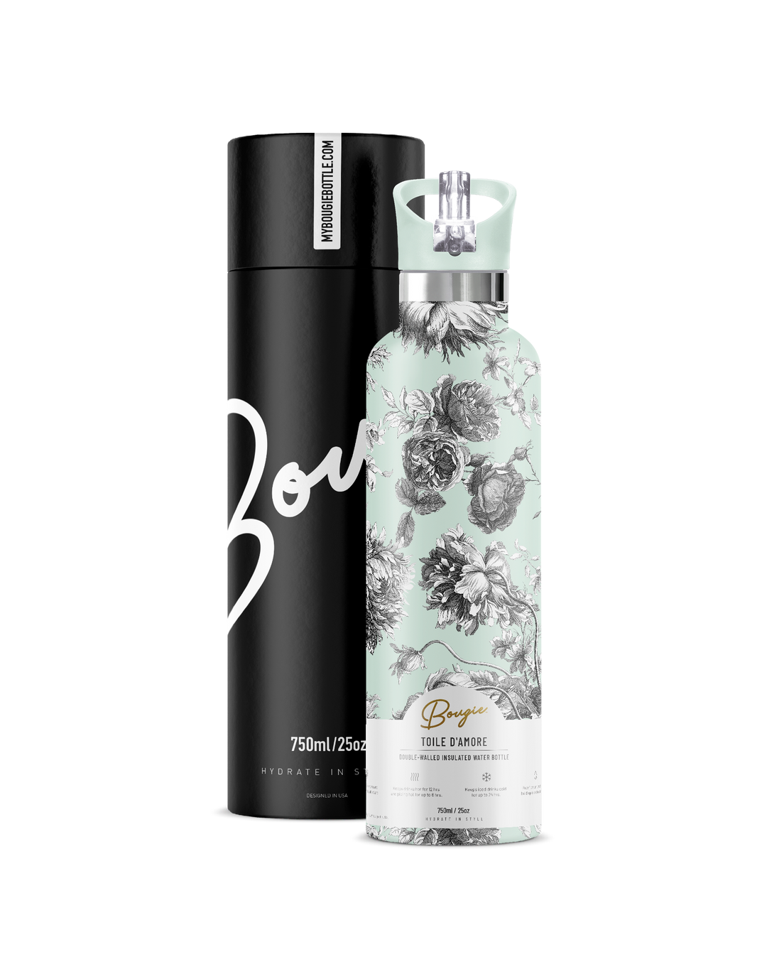 TOILE D'AMORE Jade Floral  | 25 oz Insulated Water Bottle