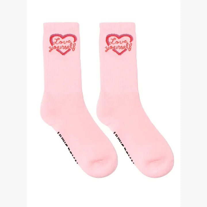 Classic Crew Socks w/ Ribbed Tubing - "Love Yourself" - Pink