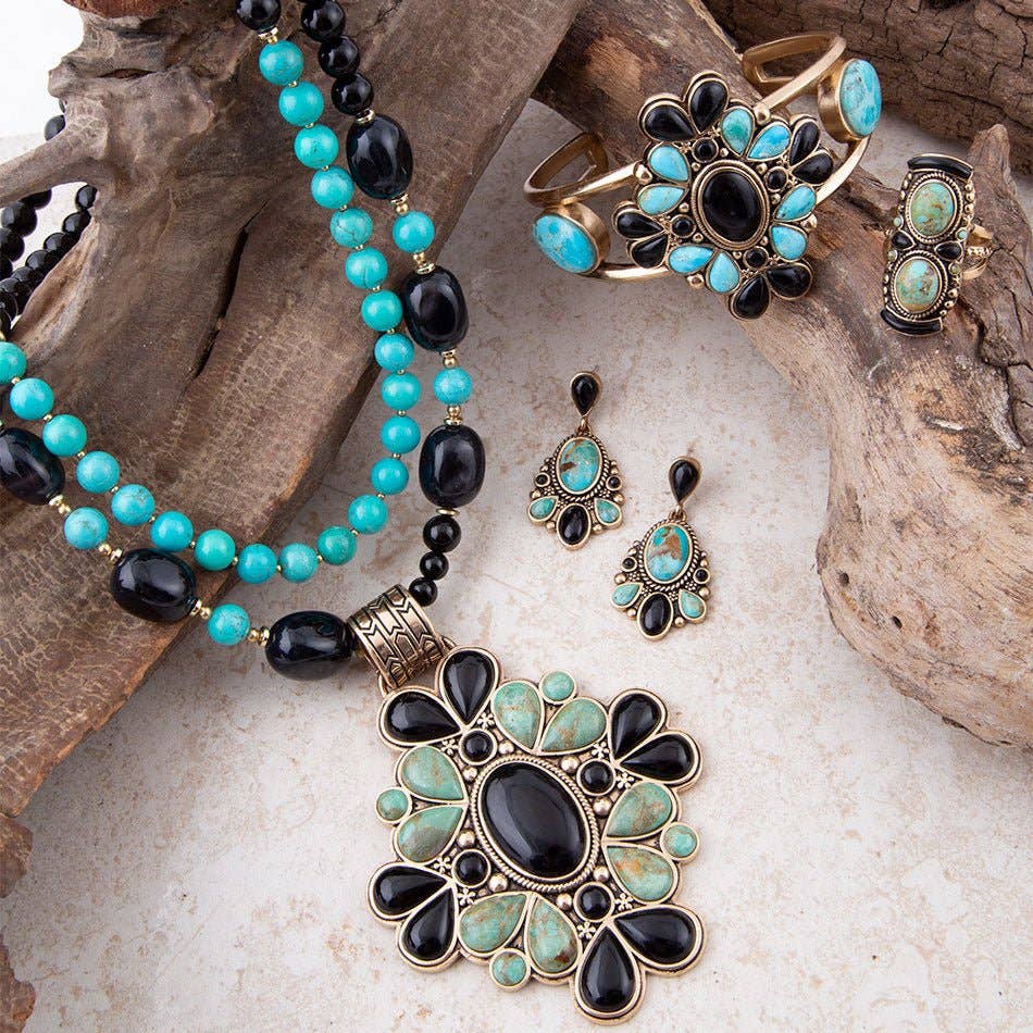 Ring-Double Up Turquoise and Onyx