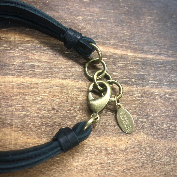 Leather 7-Strand Bracelet-Black & Brass, Boho Western