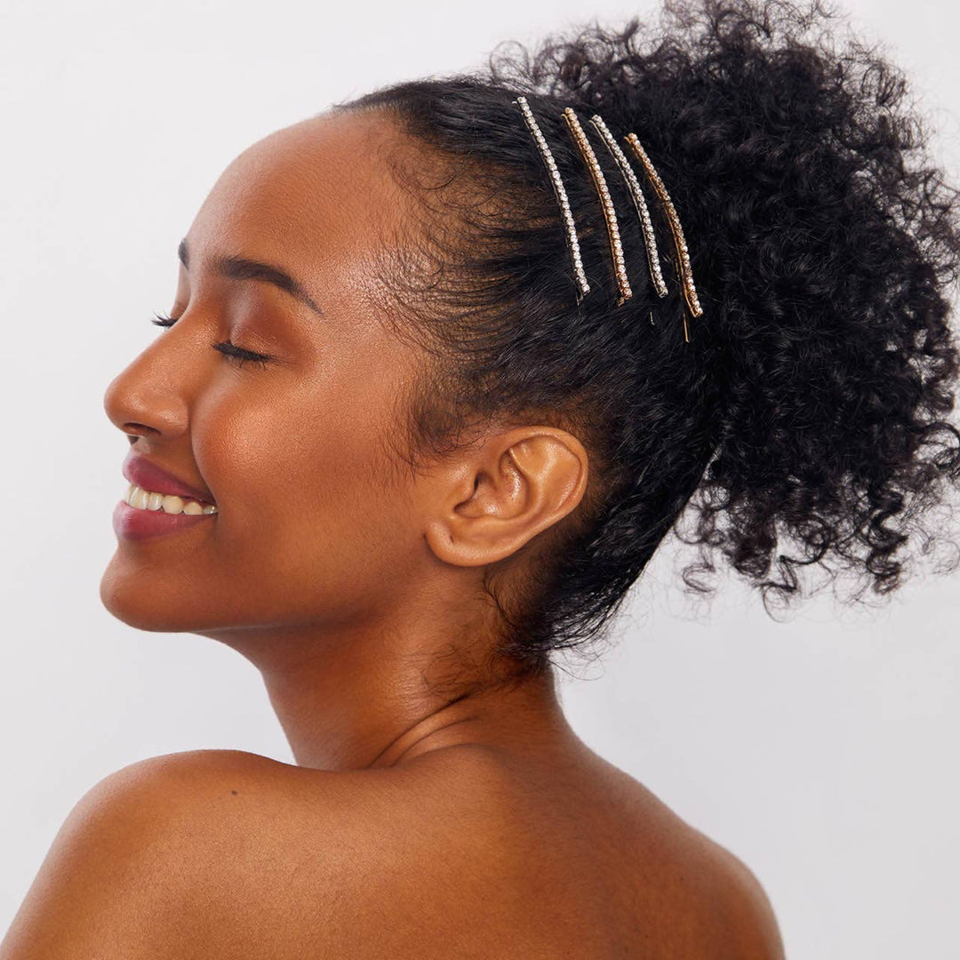 Bobby Pins 4pc Set-Metal Rhinestone Extra Long-Gold/Silver