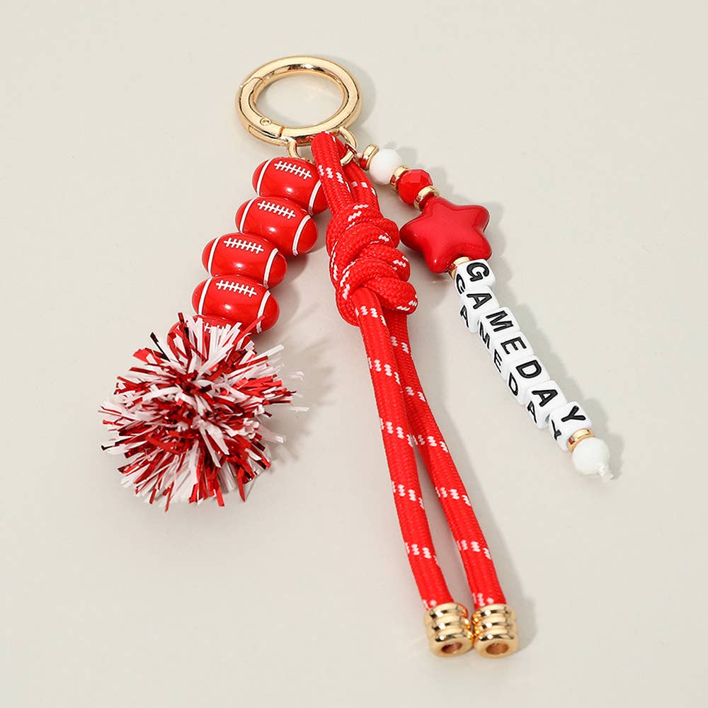 Tassel Keychain  Bag Charm-GAMEDAY Star Football Tinsel Pom Knot