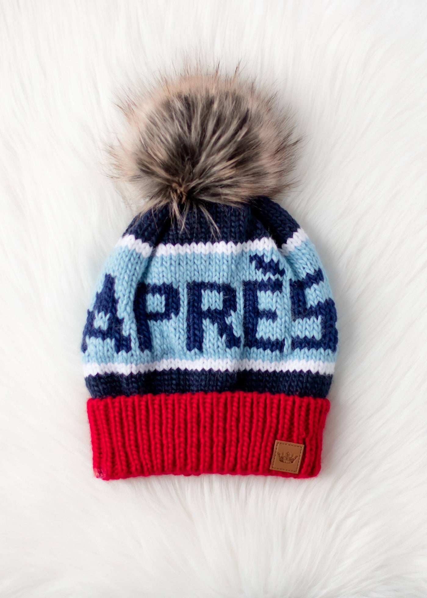 Navy, Lt. Blue & Red Apres Pom Hat