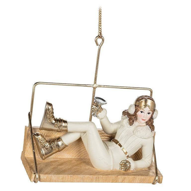 Ornament-Skier Gal on Lift