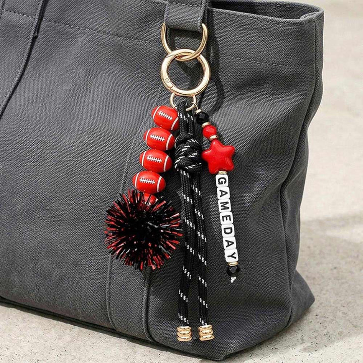 Tassel Keychain  Bag Charm-GAMEDAY Star Football Tinsel Pom Knot