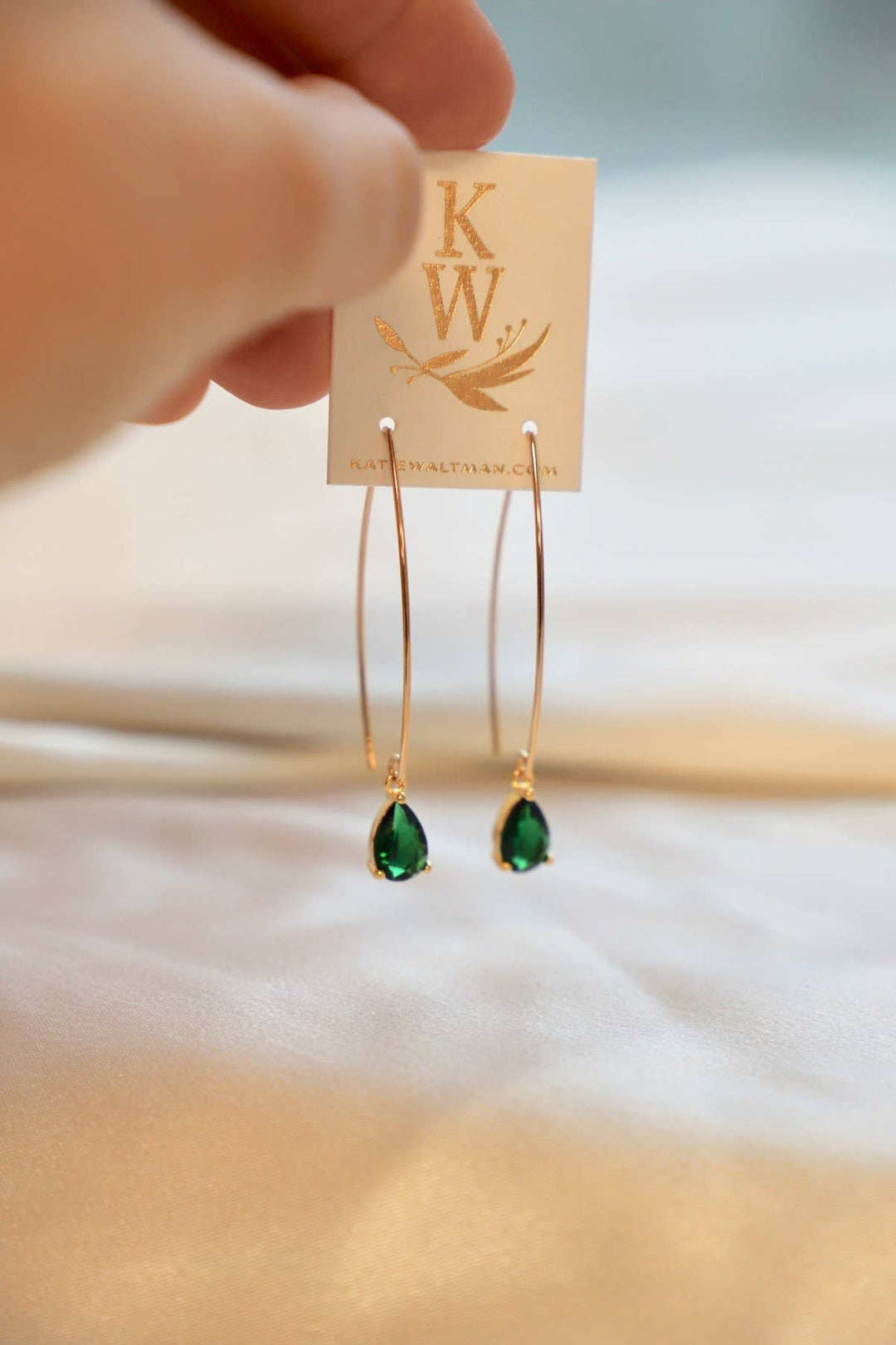 E1643EMG Gold Earrings-Emerald Teardrop