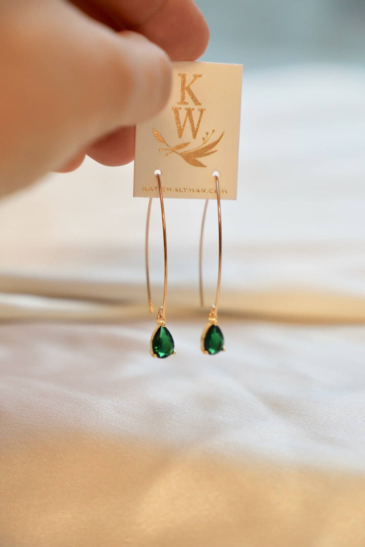 E1643EMG Gold Earrings-Emerald Teardrop