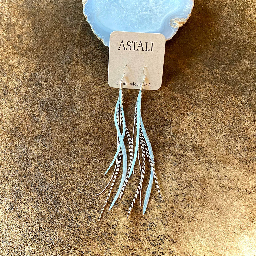 Earrings-Mini Feather-Light Turquoise & Grizzly/Silver