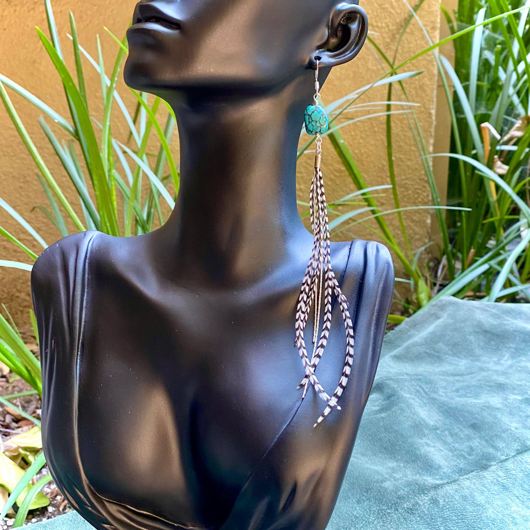 Astali Earrings-Turquoise & Mini Feather-Grizzly/Silver, Western