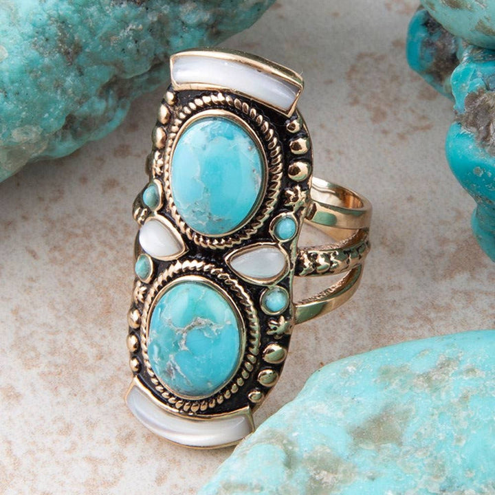 Ring-Double Up Turquoise and Mother of Pearl