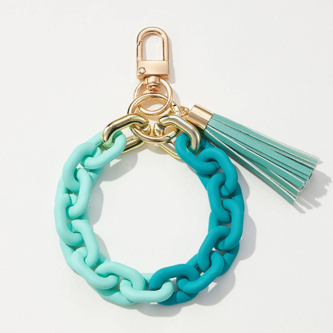 Key Ring-Silicone Coated Matte Bracelet with Leather Tassel