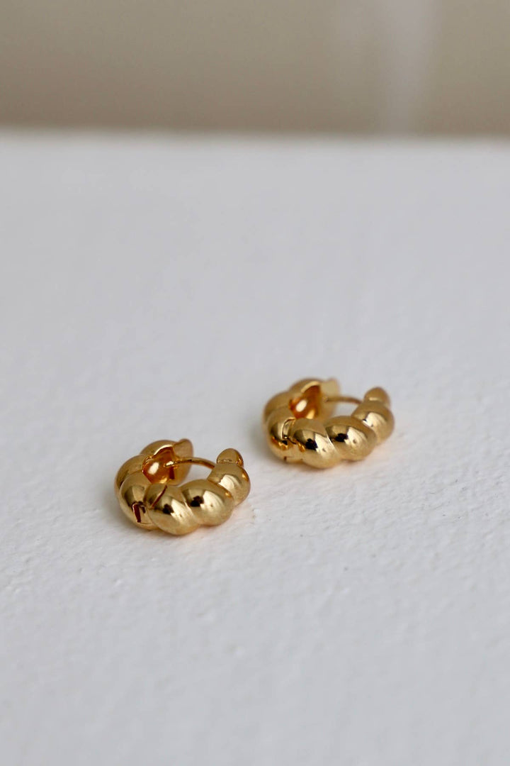 E1661G Gold Earrings-CROISSANT HUGGIE HOOP