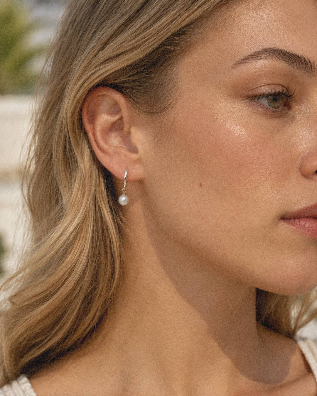 E1836S Silver Earrings-Mini Pearl Drop Huggies