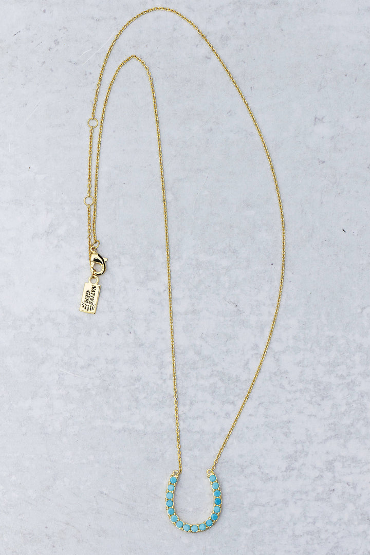 Necklace-14k Gold Plate + Turquoise Lucky Horseshoe