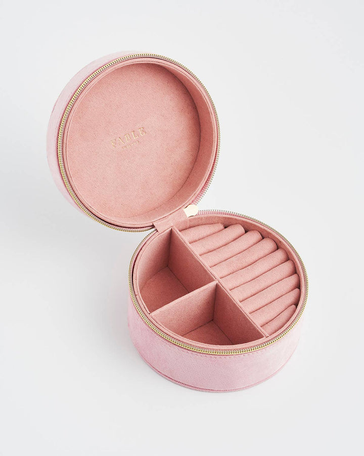 Ladybug Pink Velvet Embroidered Circle Jewellery Box