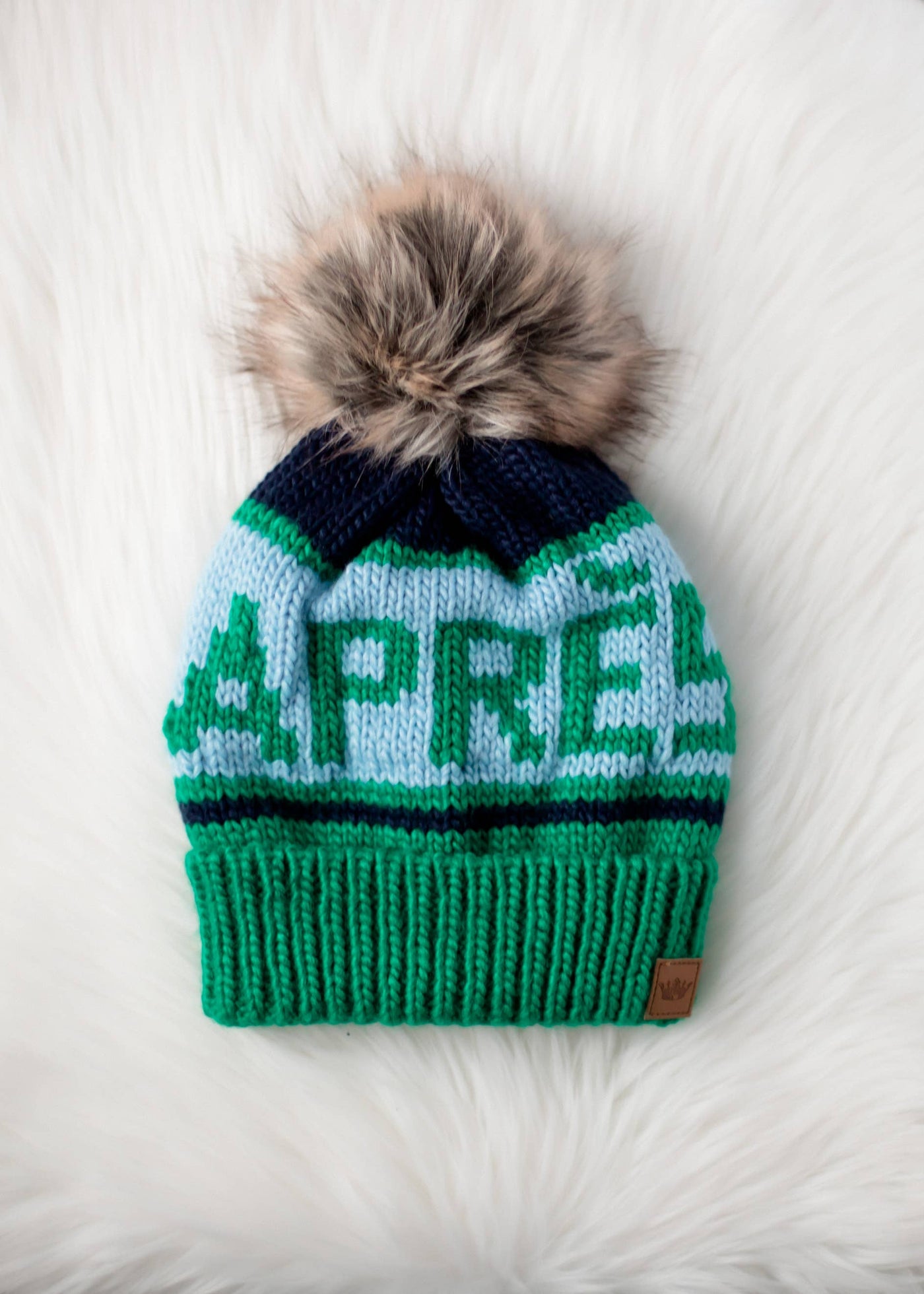 Green, Lt. Blue & Navy Apres Pom Hat