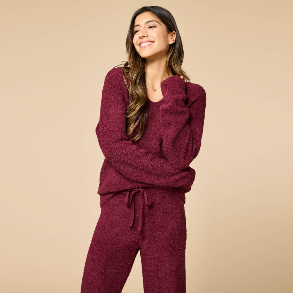 Women's Solid Marshmallow V-Neck Lounge Set