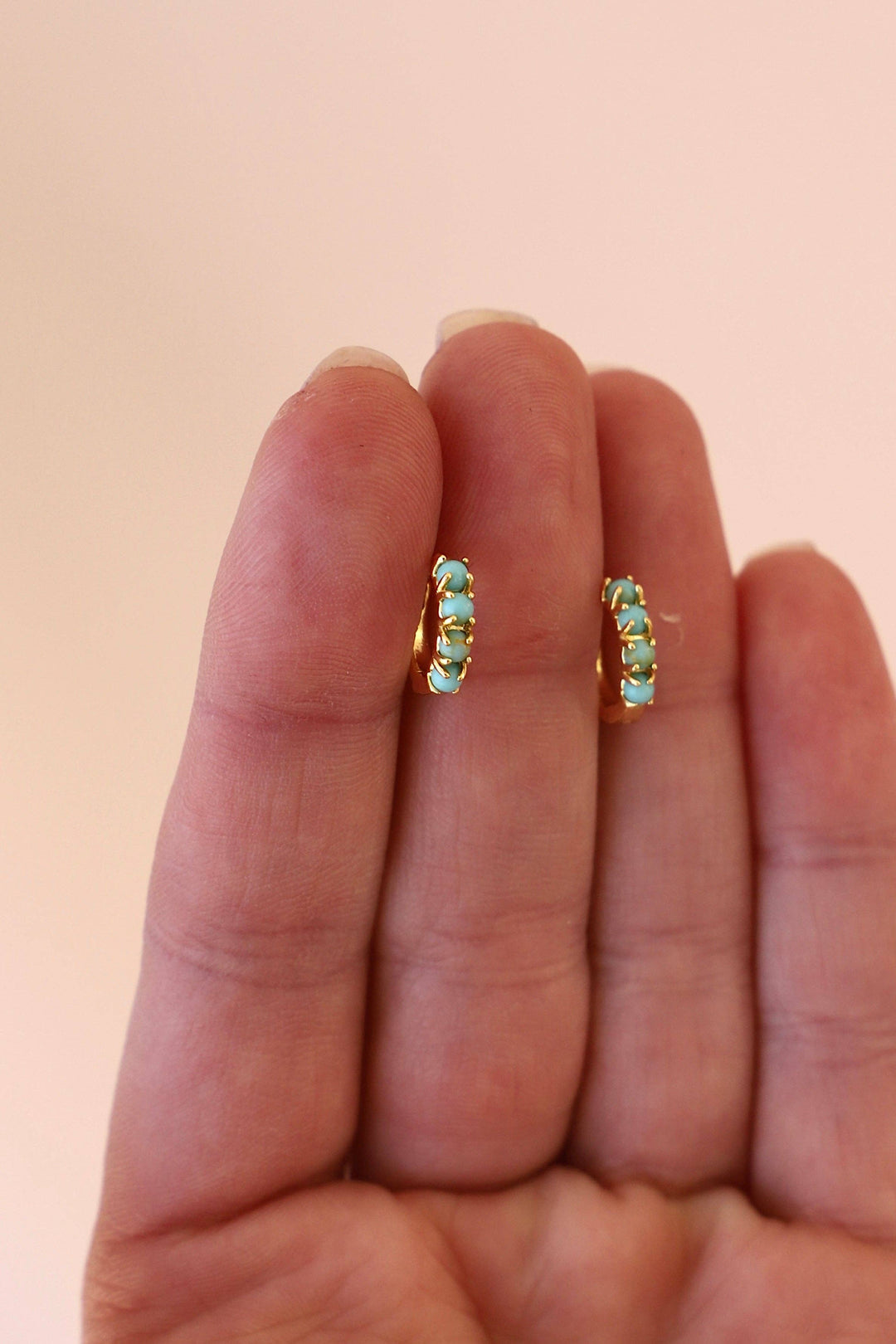 E1719G Earrings-Mini Turquoise Hoops