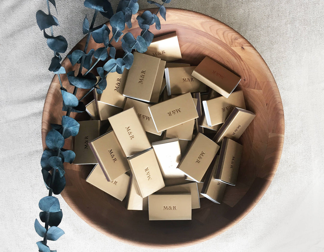 Custom Text Foil Embossed Matchbox: Gold on Black