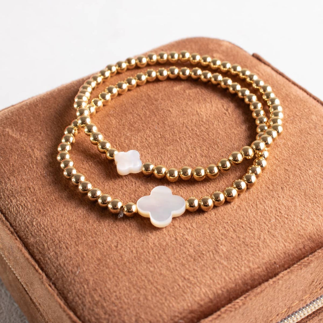 Bracelet With Shell Quatrefoil Accents-4mm Stretch
