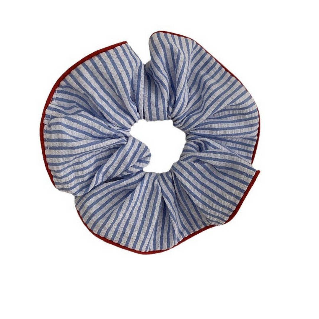 NAVY BLUE STRIPED HIGH ELASTIC HAIR SCRUNCHIES_CWAHA2271