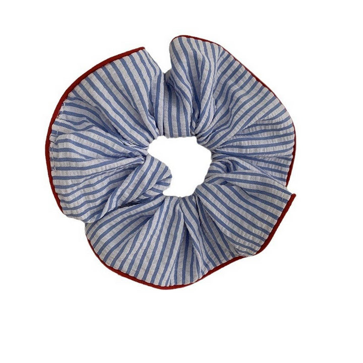 NAVY BLUE STRIPED HIGH ELASTIC HAIR SCRUNCHIES_CWAHA2271