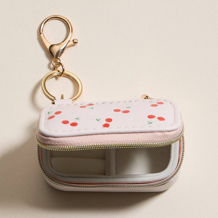 Mini Jewelry Travel Case with Keychain – Cherry Print Design