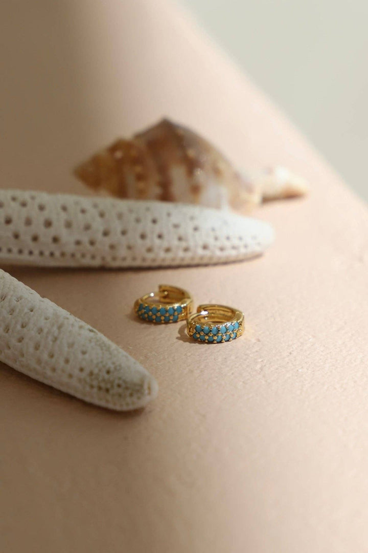 E1745G Earrings-Turquoise Duo Huggies