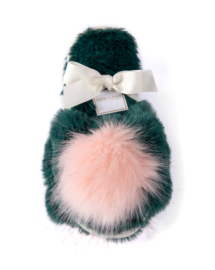 Slippers Amore-Green w/Pink Fluff