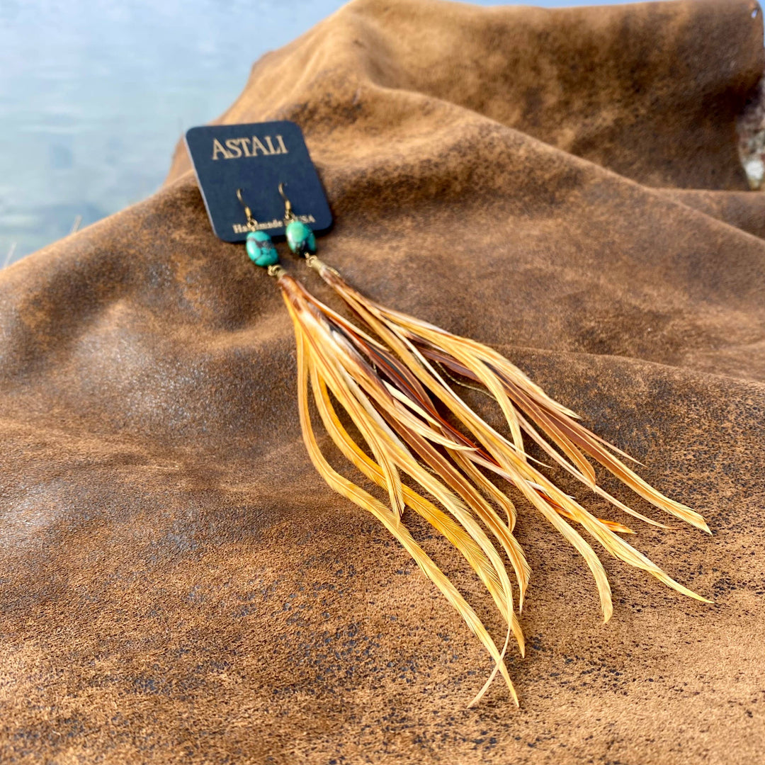 Earrings-FREEBIRDS COLLECTION: Turquoise & Feather-Natural Mix