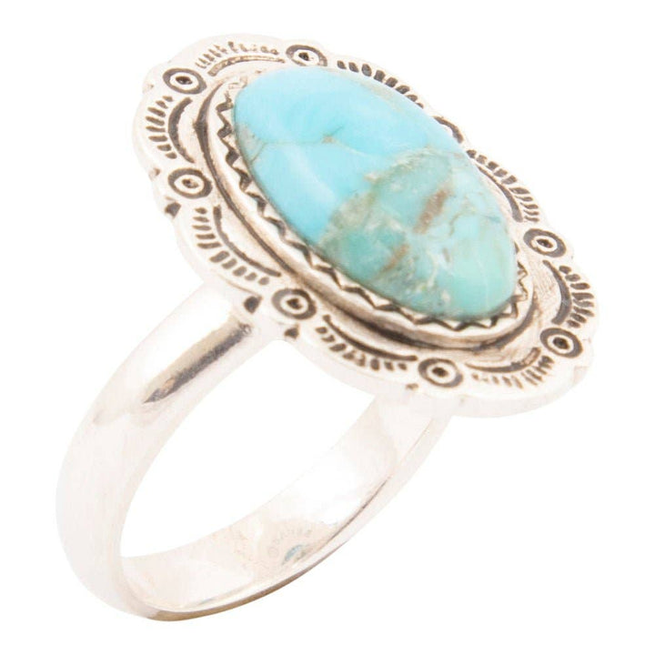 Ring-Bronco Blue Turquoise Sterling Silver Concho