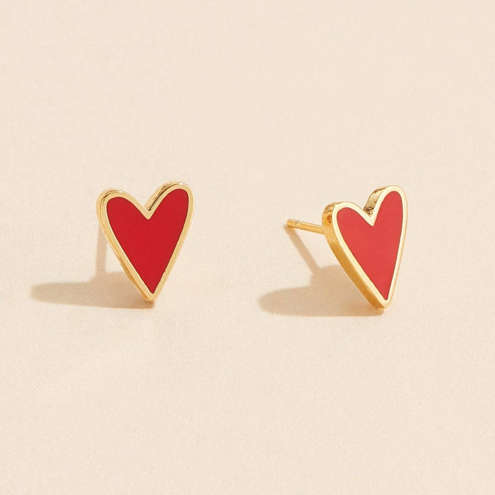 Enamel Heart 18K Gold Dip Stud Earrings