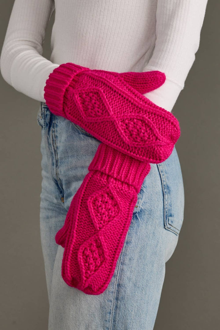 Mittens-Bright Pink Cable Knit