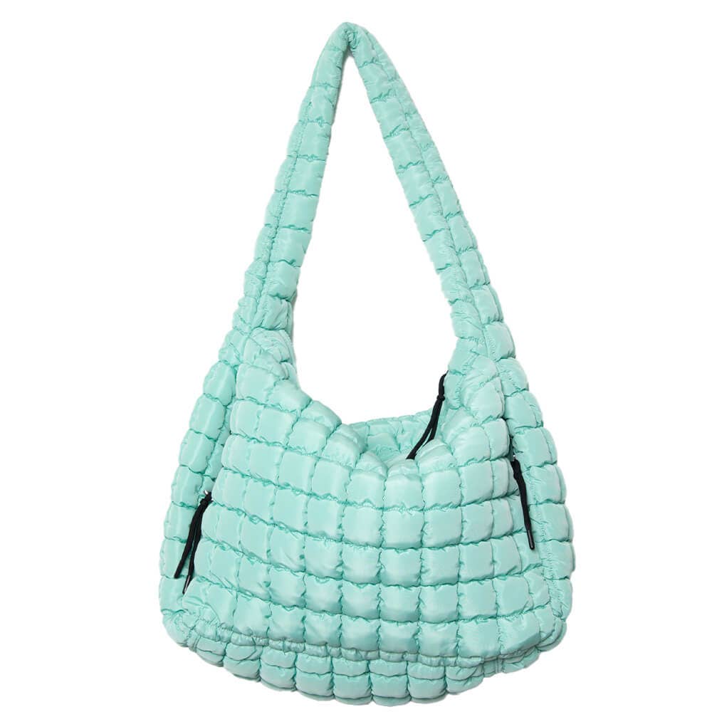 Oversized Quilted Hobo Tote Bag-Mint