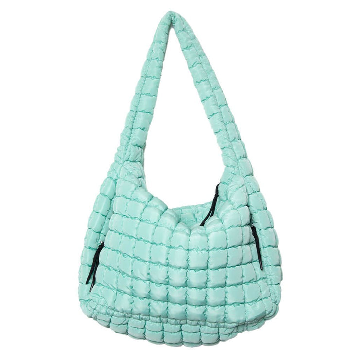 Oversized Quilted Hobo Tote Bag-Mint