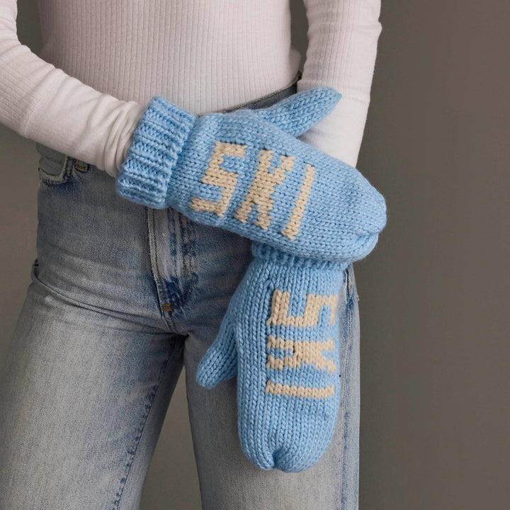 Mittens-Lt. Blue & Beige Ski