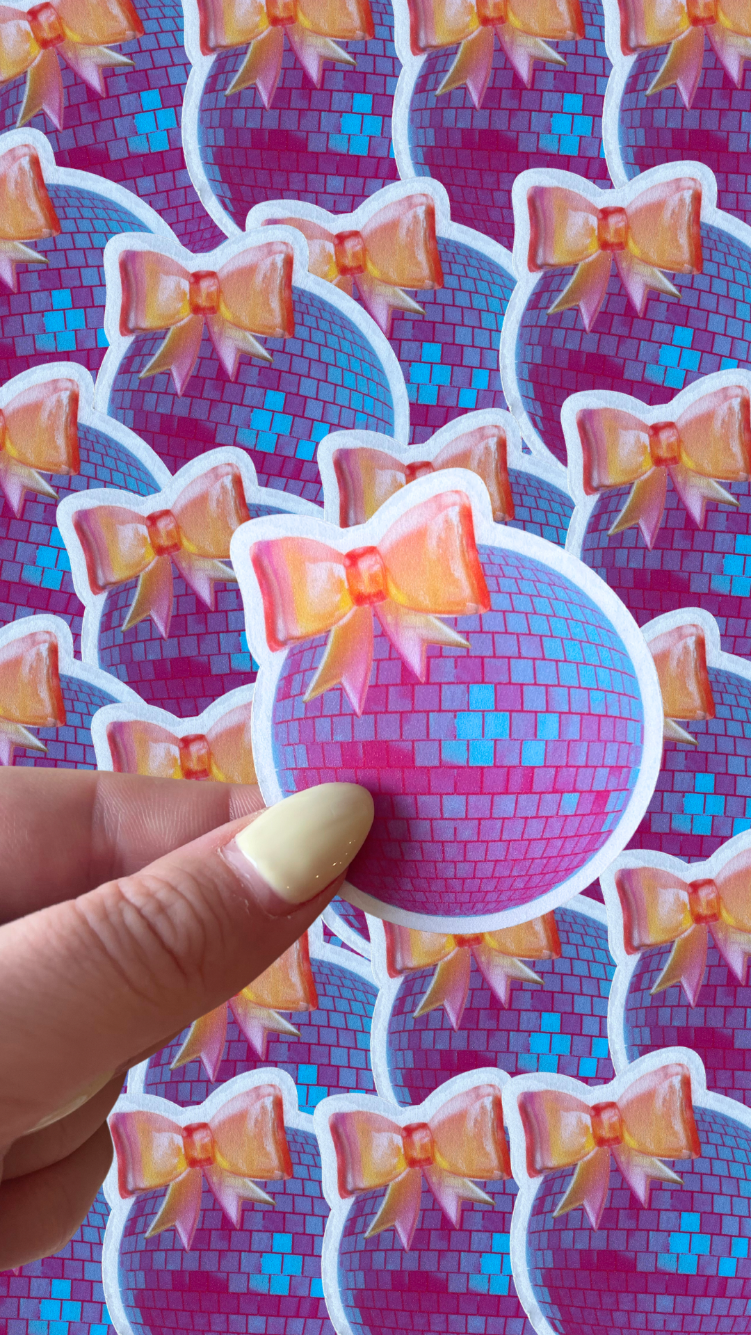 Bow disco ball matte clear waterproof sticker-purple