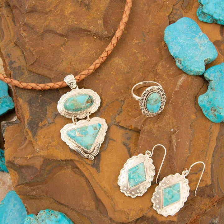 Ring-Bronco Blue Turquoise Sterling Silver Concho