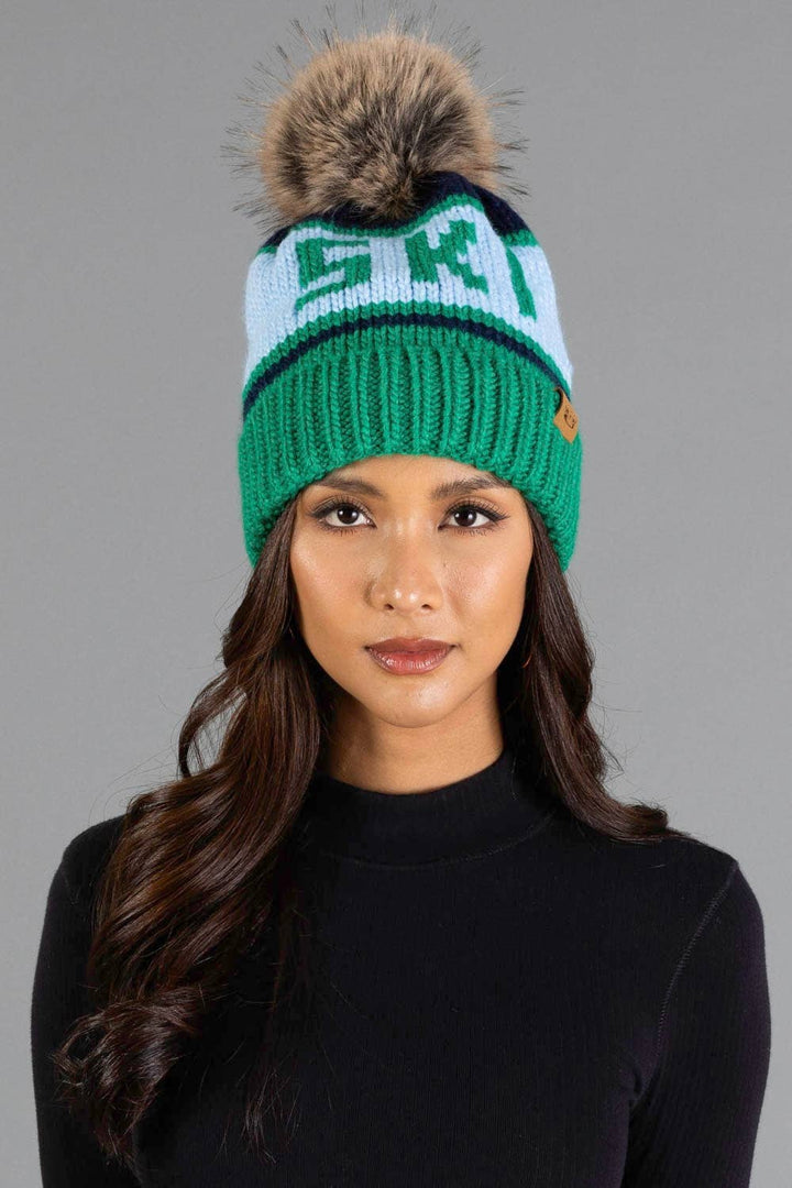Pom Hat-Green, Lt. Blue & Navy Ski