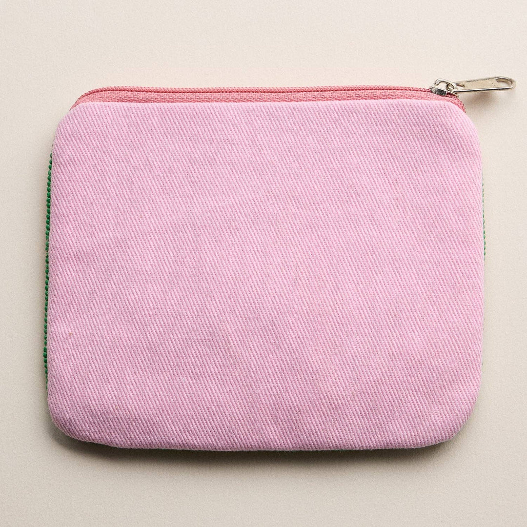 Beaded Sardine Tin Clutch – Pink Hand-Embroidered Sequin Zip Pouch