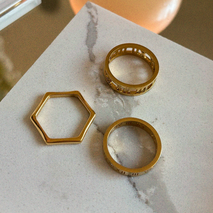 Ring-18K Gold Plated Fate Band, Stainless Steel