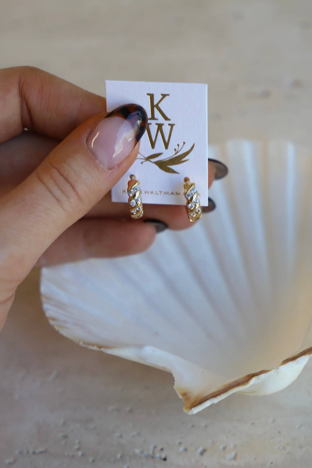 E1680G Gold Earrings-Jessie CZ Rope Huggie Hoops