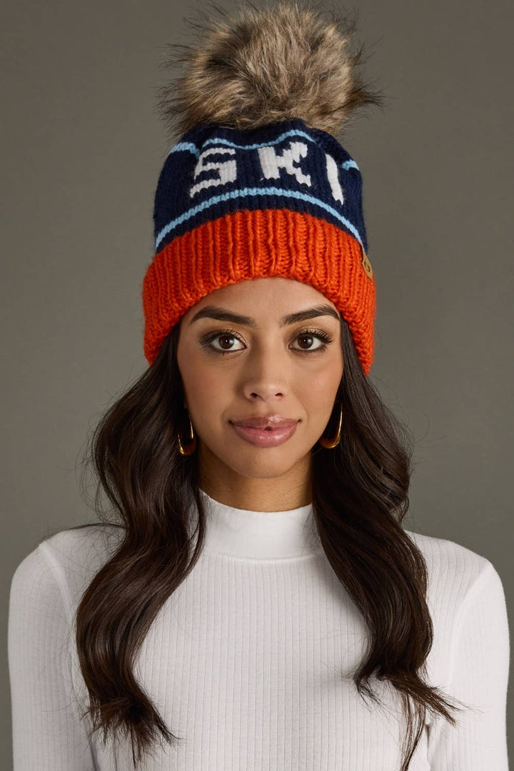 Pom Hat-Orange, Navy & Lt. Blue Ski