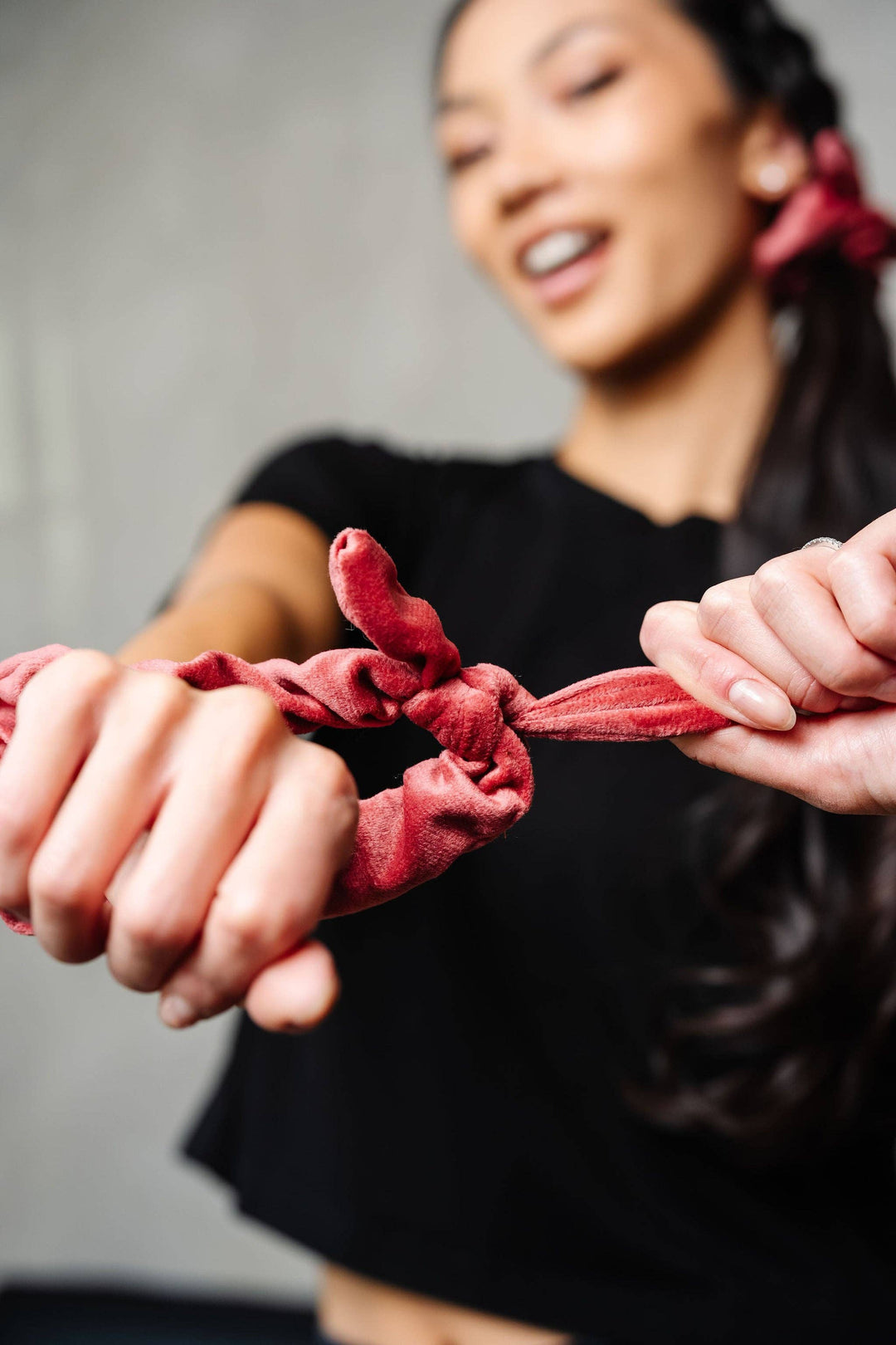 Rusty Rose Velvet Bow Scrunchie