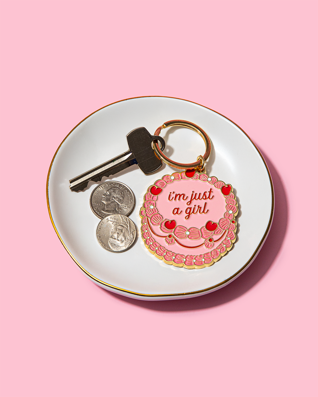 Enamel Keychain-Just A Girl Vintage Cake