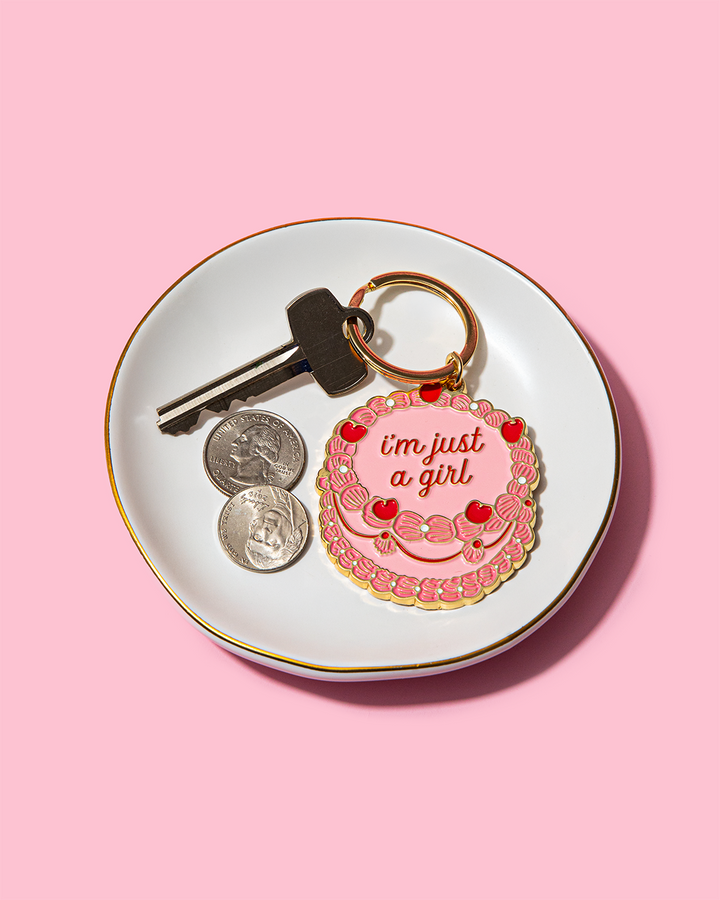 Enamel Keychain-Just A Girl Vintage Cake