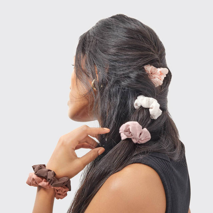 Satin Textured Scrunchies 5pc Set - Terracotta