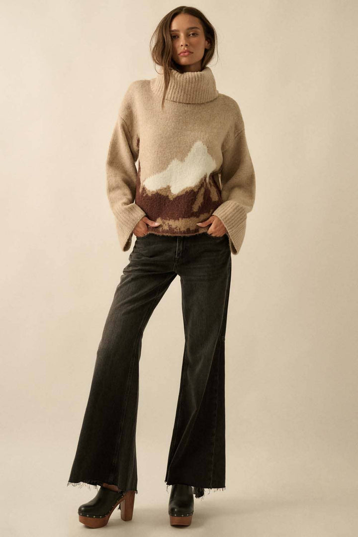 Mountains Fuzzy Jacquard-Knit Turtleneck Sweater